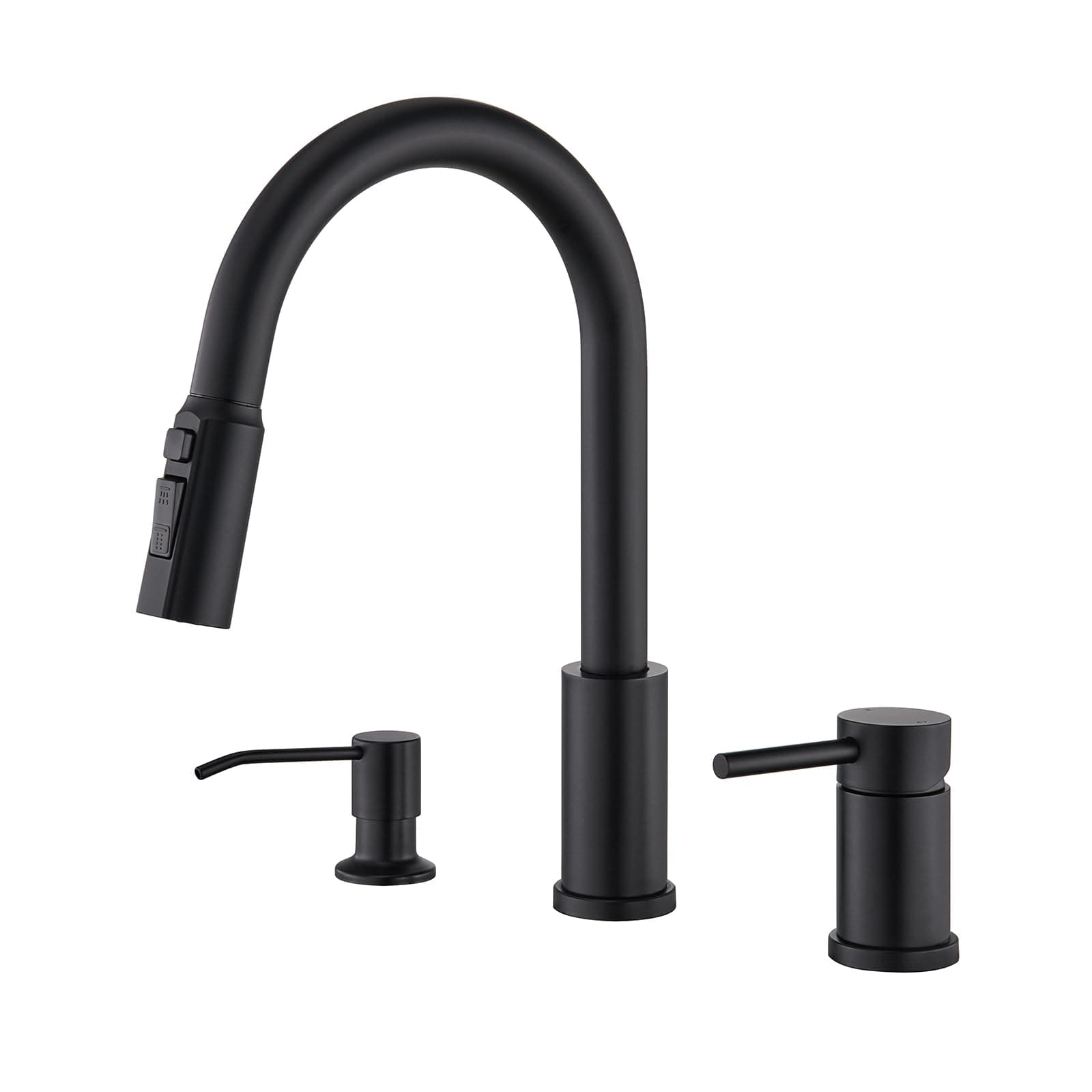 Tohlar Kitchen Faucets with Soap Dispenser Solid Stainless Steel Kitchen Faucet with Pull Down Sprayer 3 Modes Matte Black Modern Kitchen Sink High Arc Single Handle Faucet