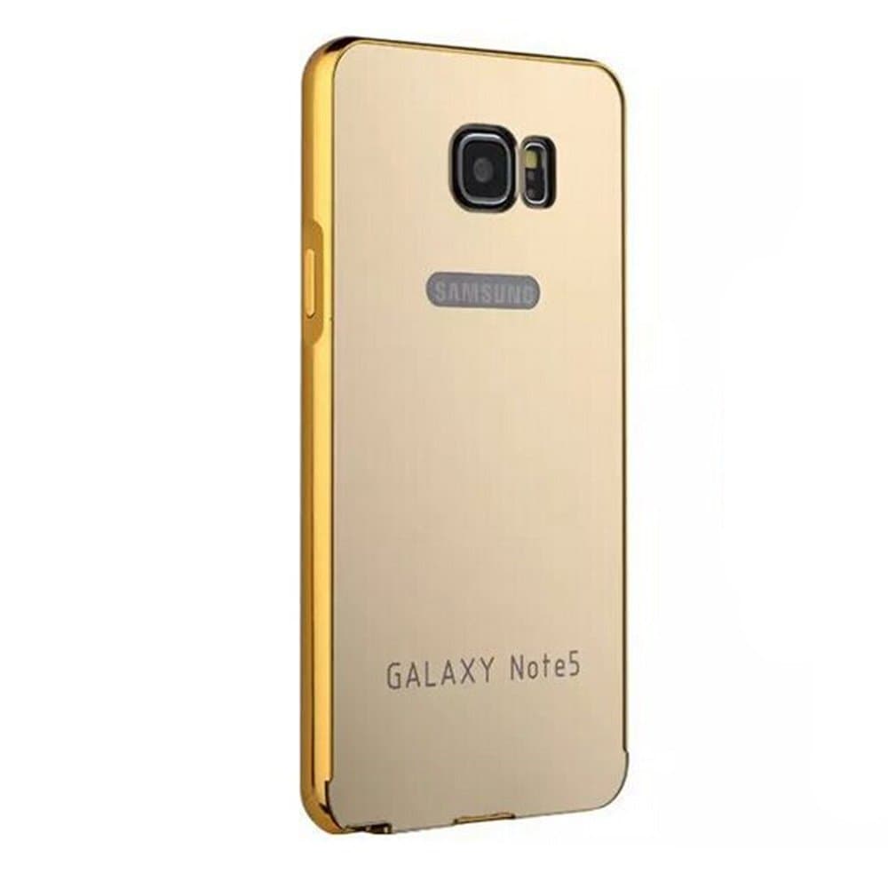 Note 5 Case,Aluminum Ultra-thin Clear Mirror With Metal Bumper Hard Case for Samsung Galaxy Note 5(Gold)+ A shinning hair bun sent randomly
