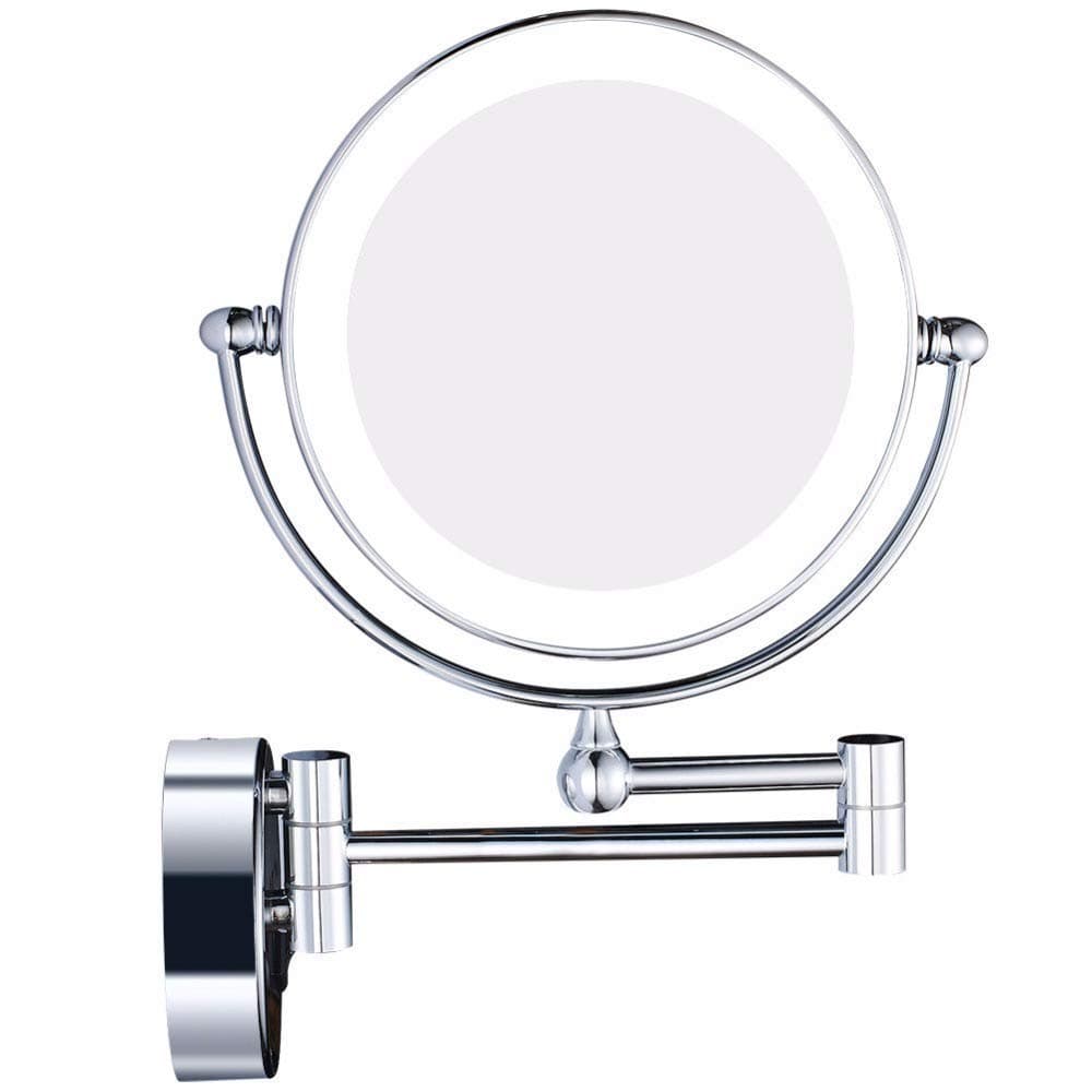 Bathroom Wall Mounted Makeup Mirrors,8 Inch Double Sided Brass Magnifying Vanity Shaving Foldable Switch Electrical Plug (Color : Nickel, Size : 5X) (A7X)