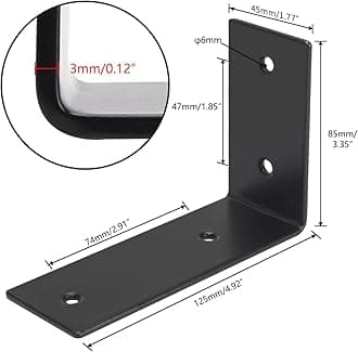 YUMORE Set of 4 Black Shelf Brackets 125 x 85 x 45 mm Stainless Steel Heavy Load Wall Shelf Brackets 90 Degree Angle Bracket for Hanging Shelf, with Screws
