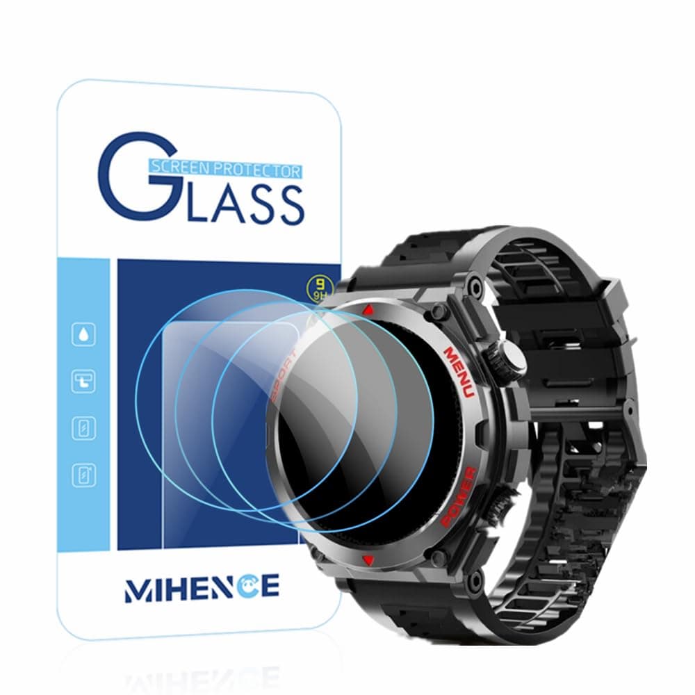 MIHENCEScreen Protector for S66 1.52-Inch Smart Watch, 9H Tempered Glass Protective Film Compatible for Jdcrsj/Lyaarka/Bvlrksc/Brhgph S66 Military Smart Watch (3PCS)