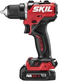 SKIL PWR CORE 12 Brushless 12V 1/2" Compact Variable-Speed Drill Driver Kit with 1/2'' Single-Sleeve, Keyless Chuck & LED Worklight Including 2.0Ah Battery and PWR JUMP Charger - DL6290A-10