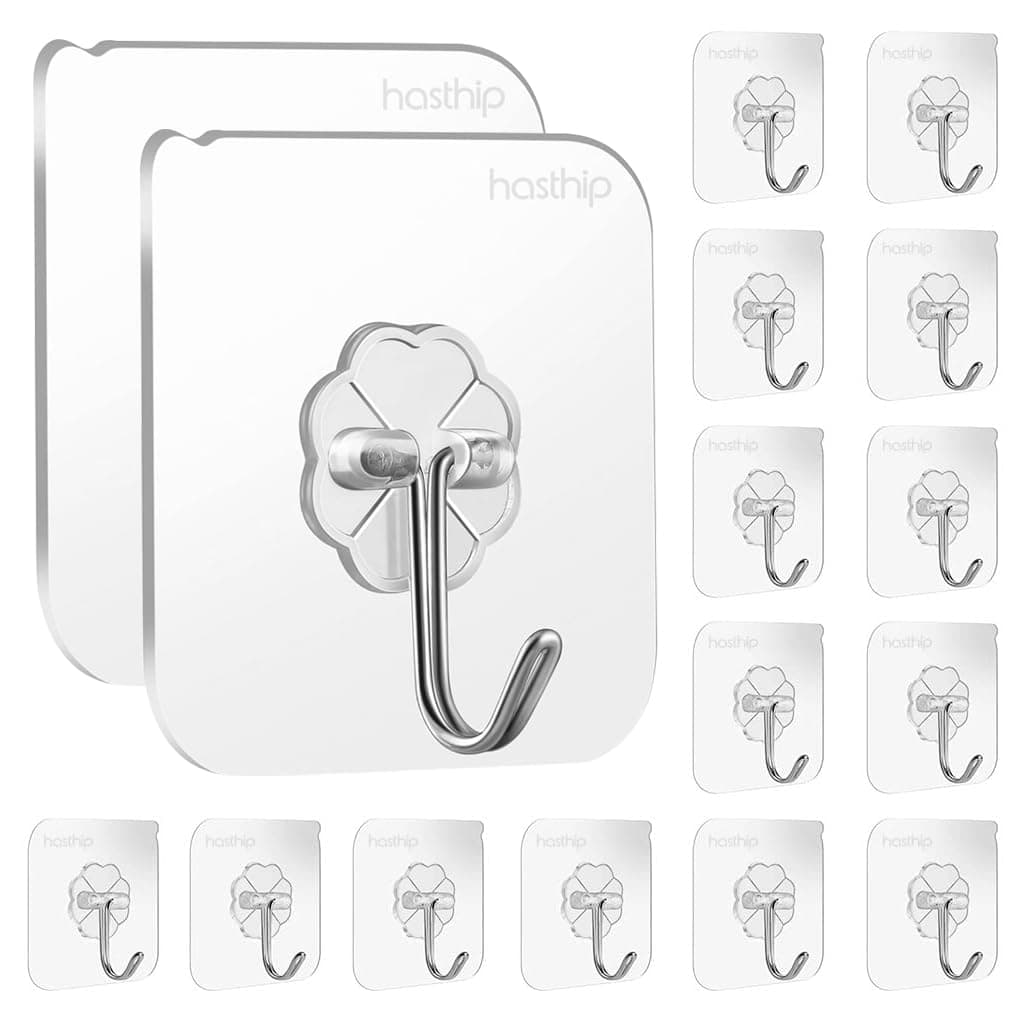 HASTHIP ® Plastic, Metal15 Pack Wall Hooks Self-Adhesive Wall Hooks for Bathroom, Kitchen Waterproof Ultra Adhesive Walls Hook, Transparent