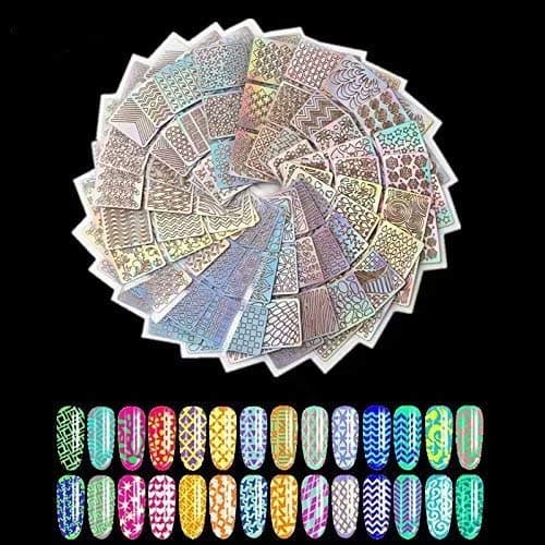 LINSUAN 24 Sheets 3D Design Self-adhesive Tip Nail Art Stickers Decals(Random Color Pattern)