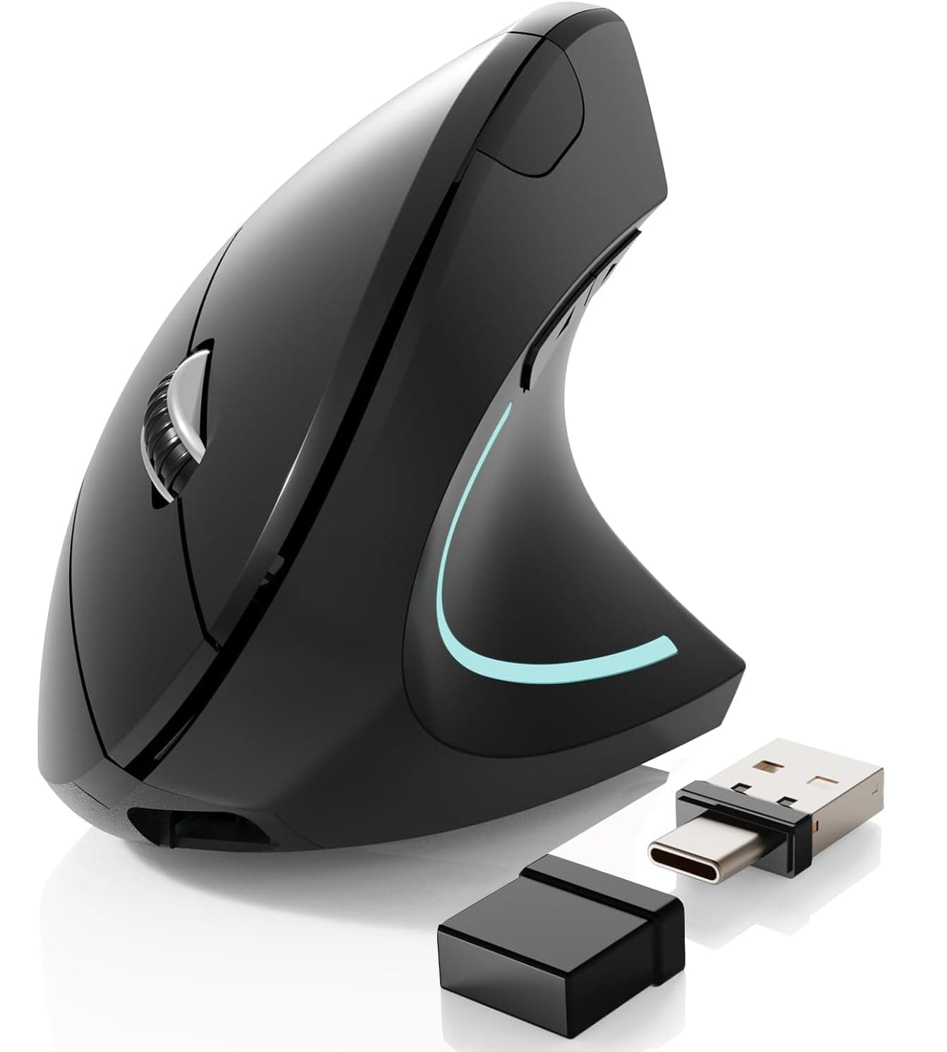 Bluetooth Mouse,Type-c and USB 2.4G Wireless Vertical Mouse Rechargeable Ergonomic Mouse, 800/1200 /1600 DPI, 5 Buttons for Laptop, Desktop, PC, MacBook,Mac Computer (Black)