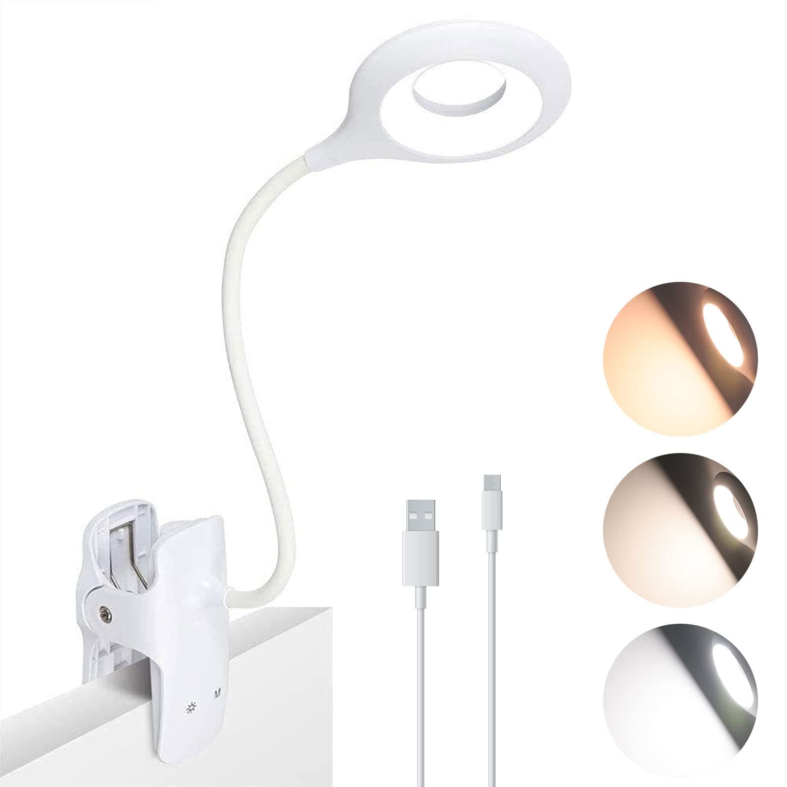 DerlightsClip On Reading Light, 28 LED Eye Protect Book Light, 3 Colour * 3 Brightness Bed Reading Light with Flexible Neck, USB Rechargeable Reading Lamp,Touch Control Bed Lamp