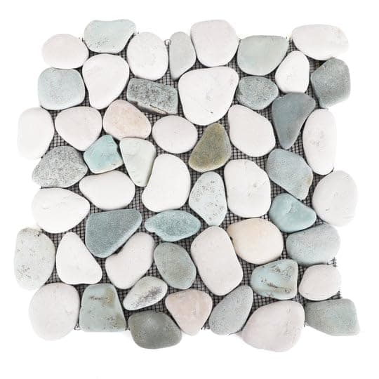 White & Green Pebble Tile - Kitchen Backsplash - Real Stone Wall Panels