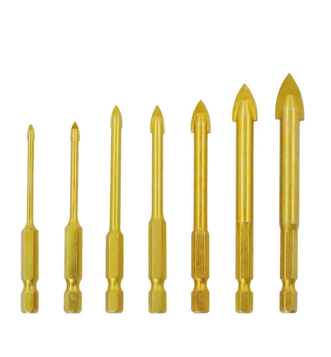 Glass and Tile Drill Bits Set 3-12mm 7PCS, Tungsten Carbide Titanium Coated Ceramic Concrete Drilling Tool with Hex Shank for Glass Tile Ceramic Mirror Porcelain Marble