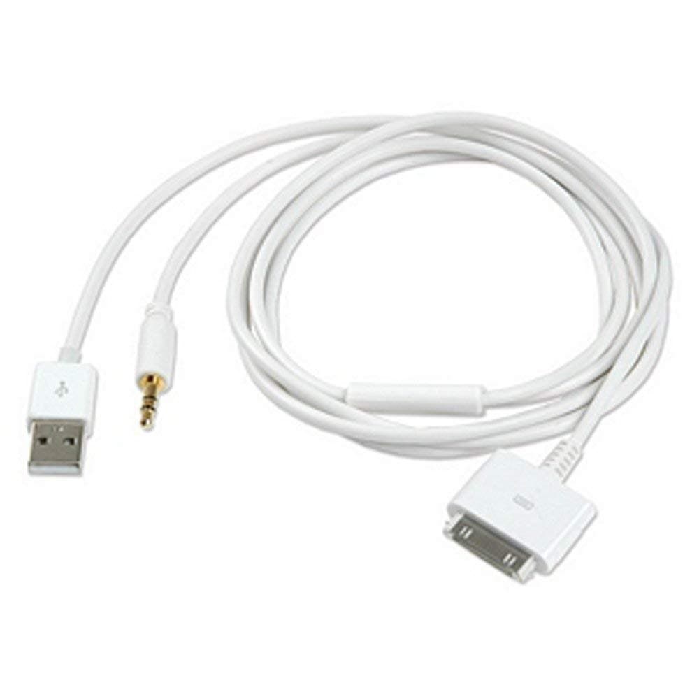 30 Pin Dock to USB AUX 3.5mm Audio Cable for Apple iPhone 4S 3GS iPod Touch 2-in-1 USB 3.5mm Audio Cable (White) by ME