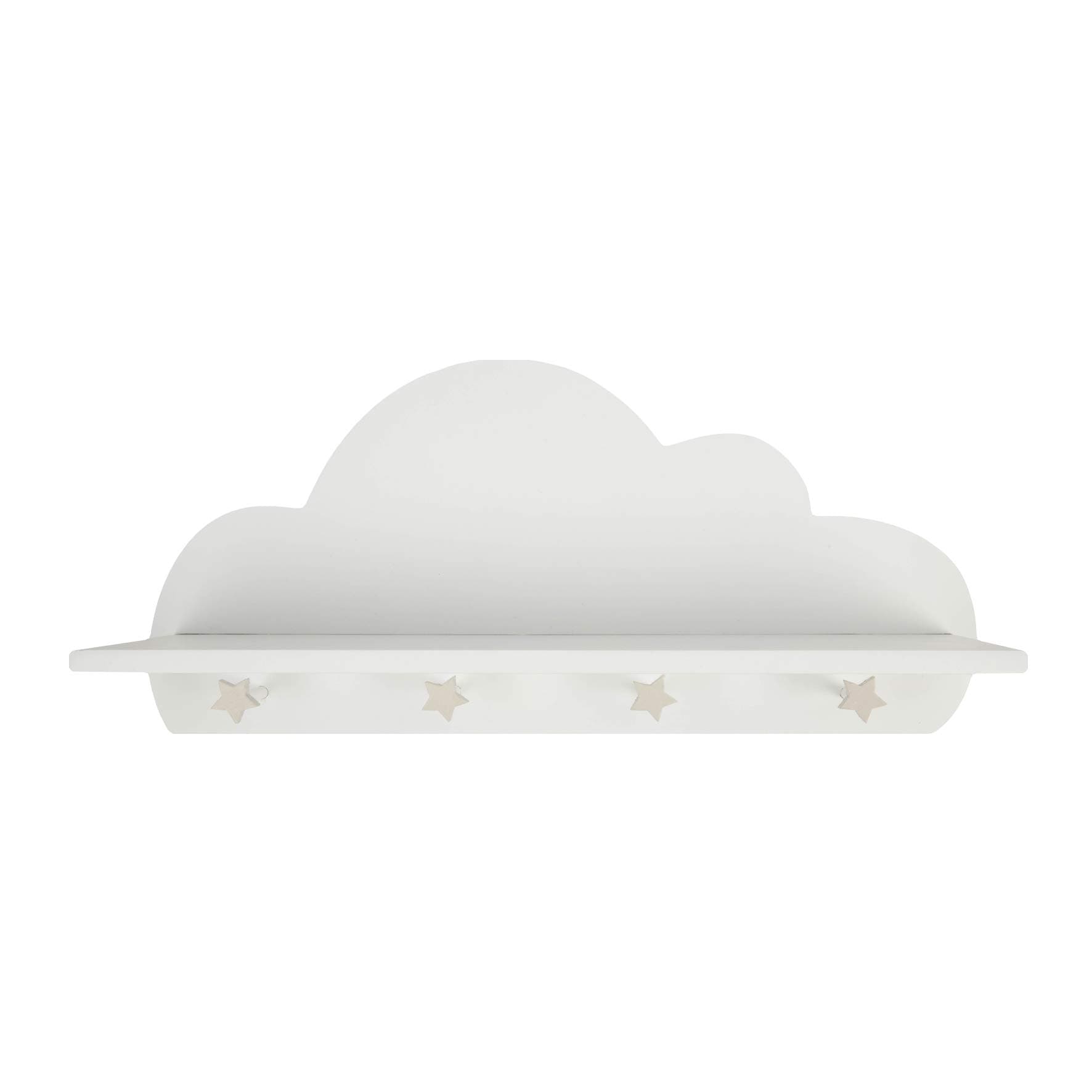 Matt White Cloud Shelf with Star Coat Hooks 40 cm Nursery Child Décor
