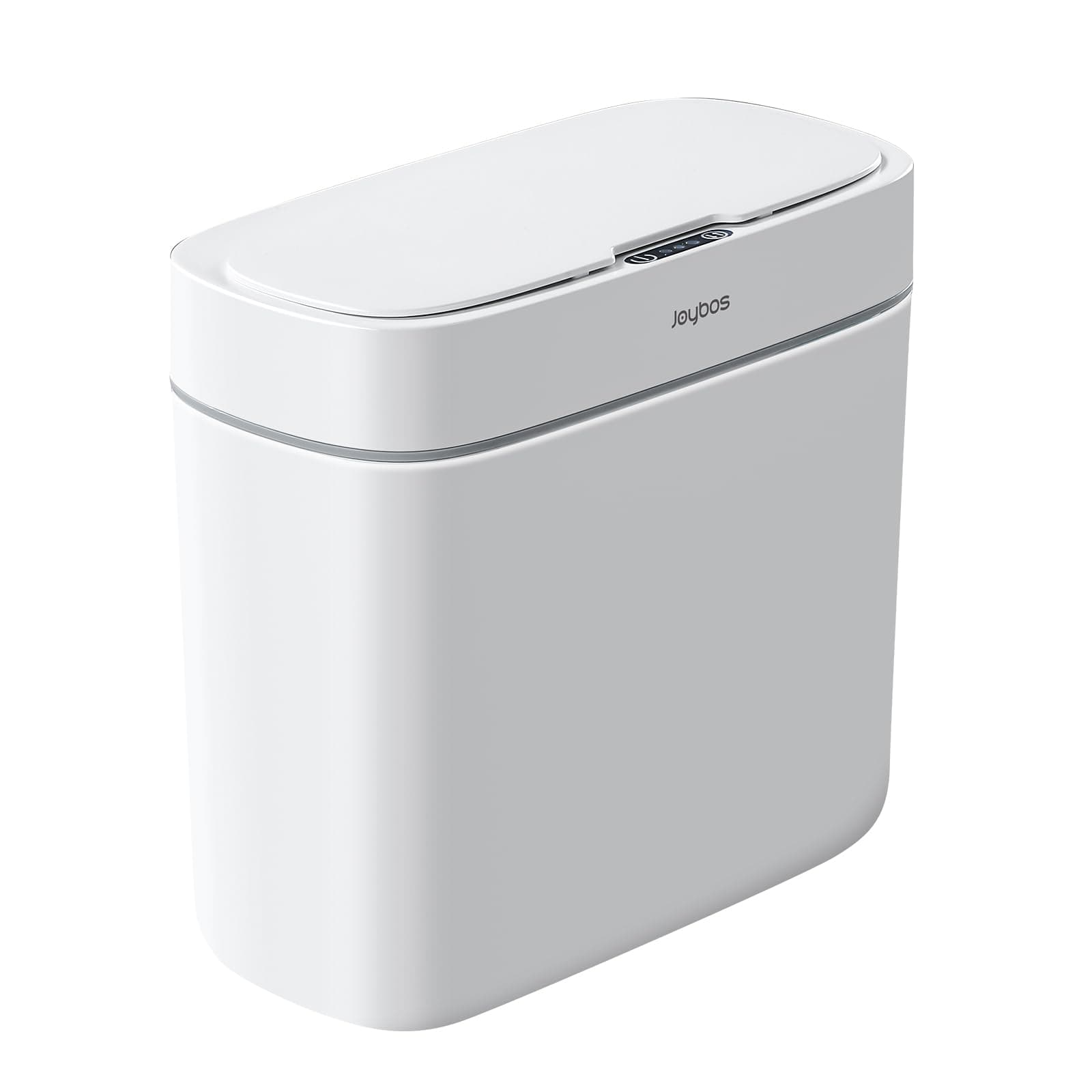 JOYBOS Bathroom Trash Can,3 Gallon Waterproof Automatic Small Bathroom Garbage Can with Lid, Slim Motion Sensor Plastic Narrow Trash Bin for Bedroom, Kitchen, Office,RV White