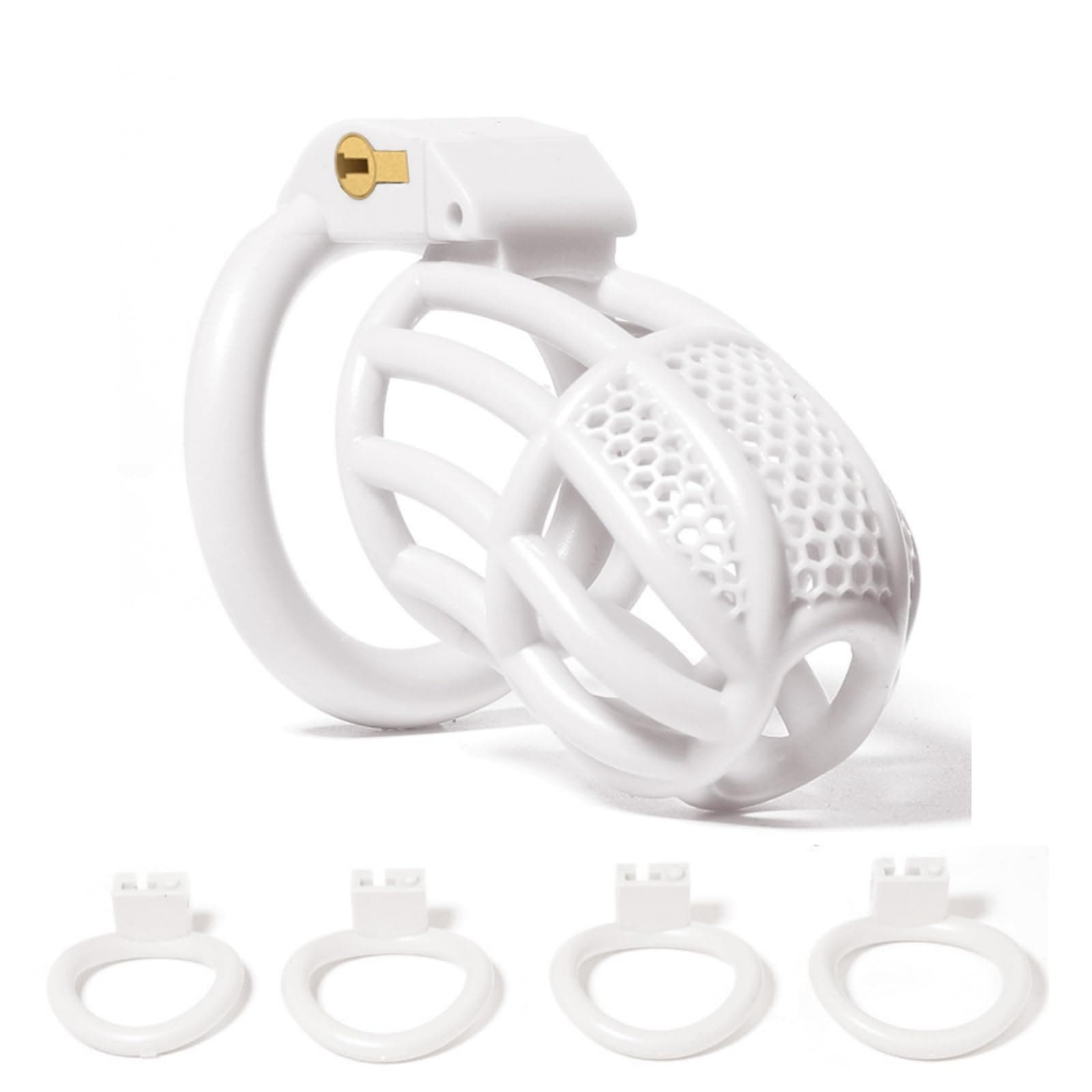 Mesh Honeycomb Breathable Cage for Men's Beginners with 4 Fixed Carabiners (40mm/43mm/44mm/46mm) (White, L)