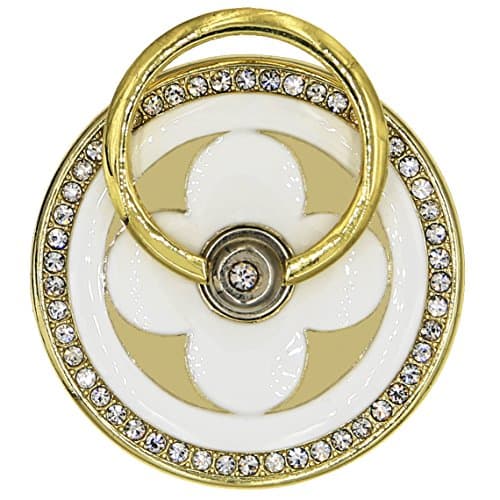 Flower Shape Rhinestone Cell Phone Ring Stands Phone Ring Holder for iPhone and Tablets with Strong Plastic Box (Off-White)