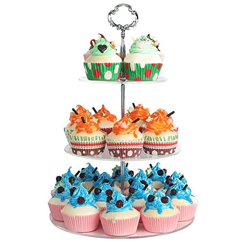 3 Tier Round Clear Cupcake Stands with Silver Handle, With stainless steel screw connection, more stable and firm.