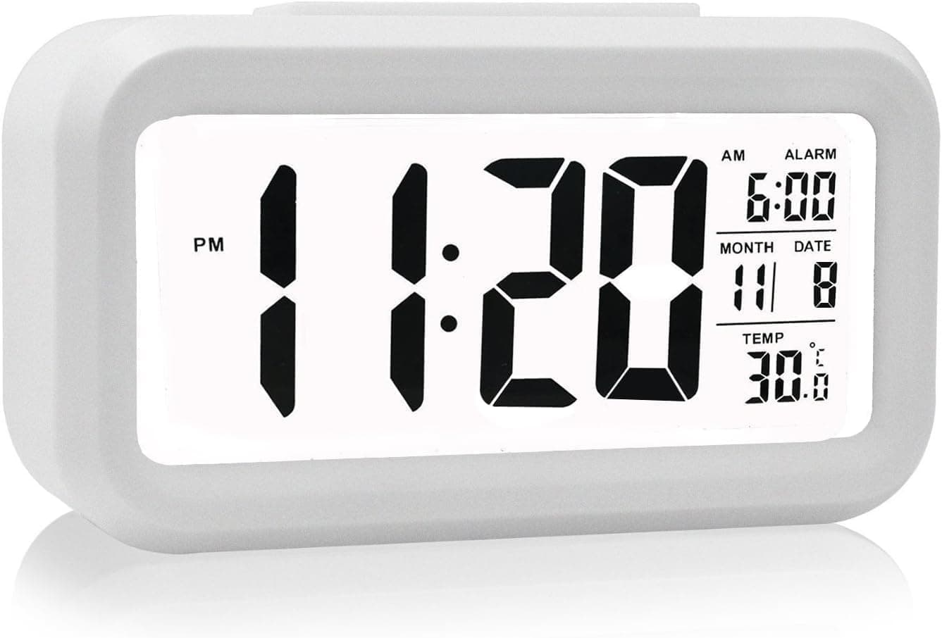 Chillyfit Alarm Clock, Digital Clock, Table Clock for Students, Watch Timer for Study, Home, Office, Bedroom, Kitchen, Loud Desk Alarm Clocks for Heavy Sleepers (White)