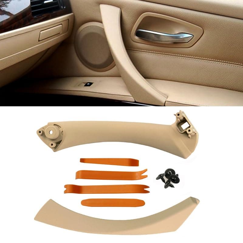 Beige Right Front Side Inner Door Panel Handle and Door Pull Outer Trim Cover Pull Strap Replacement for BMW E90 E91 3 Series 323 325 328 330 335 2005-2012 Passenger Side Door 51419150340 51417230854