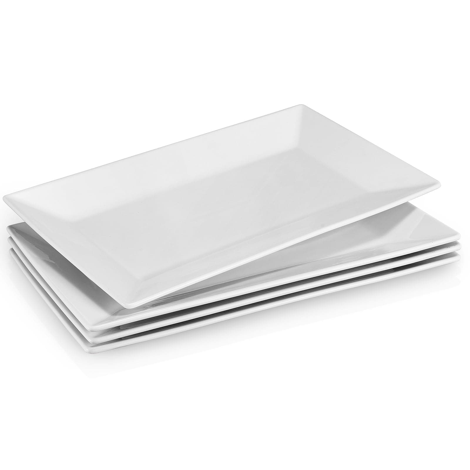 DOWAN 14" Serving Trays, Serving Platters, Ceramic Serving Platters and Trays, Rectangle Plates, Set of 4, for Weddings, Parties, Oven, Microwave, Dishwasher, Heat Resistant, Easy to Clean, White