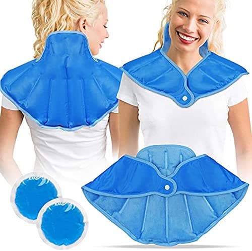Neck Shoulder Ice Pack, Reusable Cold Compress Wrap for Back Pain Relief, with 2 Piece Cold Pack for Injuries Swelling, Bruises, and Sprains (Blue)