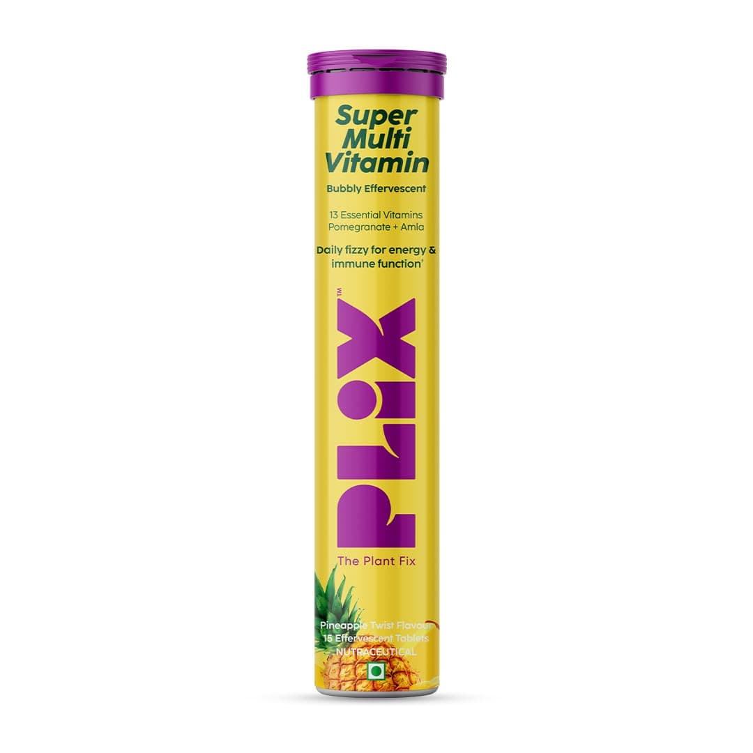 PLIX - THE PLANT FIX Multivitamin 15 Effervescent Tablets (Pack of 1, Pineapple) for Daily Nutrition | Strengthens Immune System, Energy, Enhanced Performance & Stamina, 100% RDA