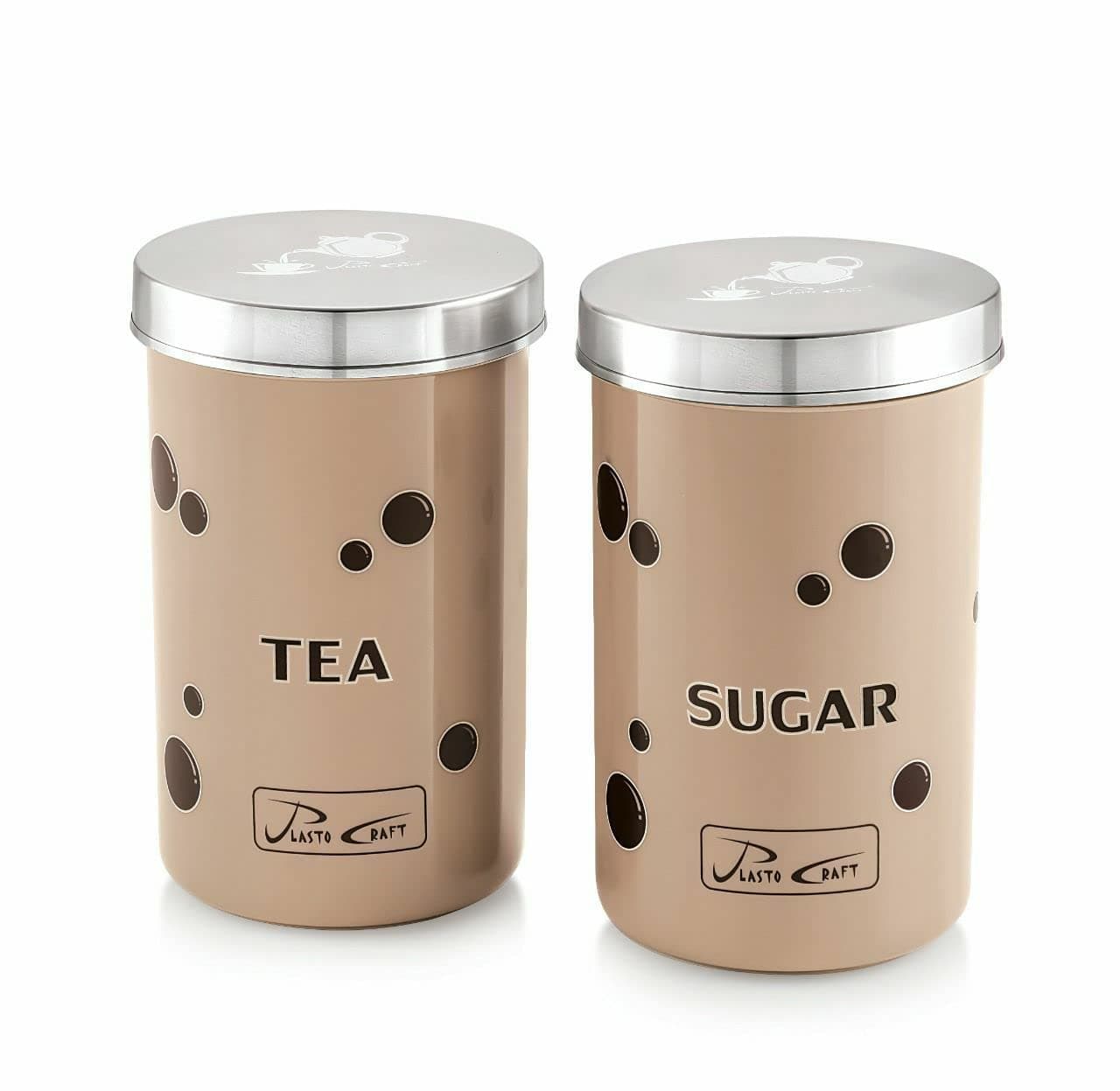 justone choice Tea Sugar Containers Set with Spoon/ 2 Pieces =Tea + Sugar (900 ml) White, stainless_steel & plastic