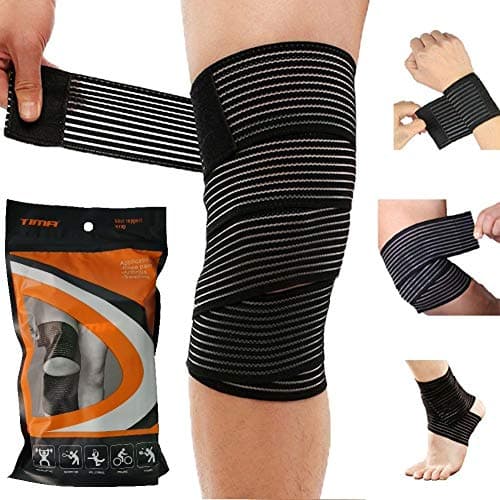 Elastic Knee Compression Bandage Wraps | Support for Ankle, Knee, Elbow Pain Relief, Sports & Workout | Can Be Used For Squats and Powerlifting | Pack of 2,(Black)