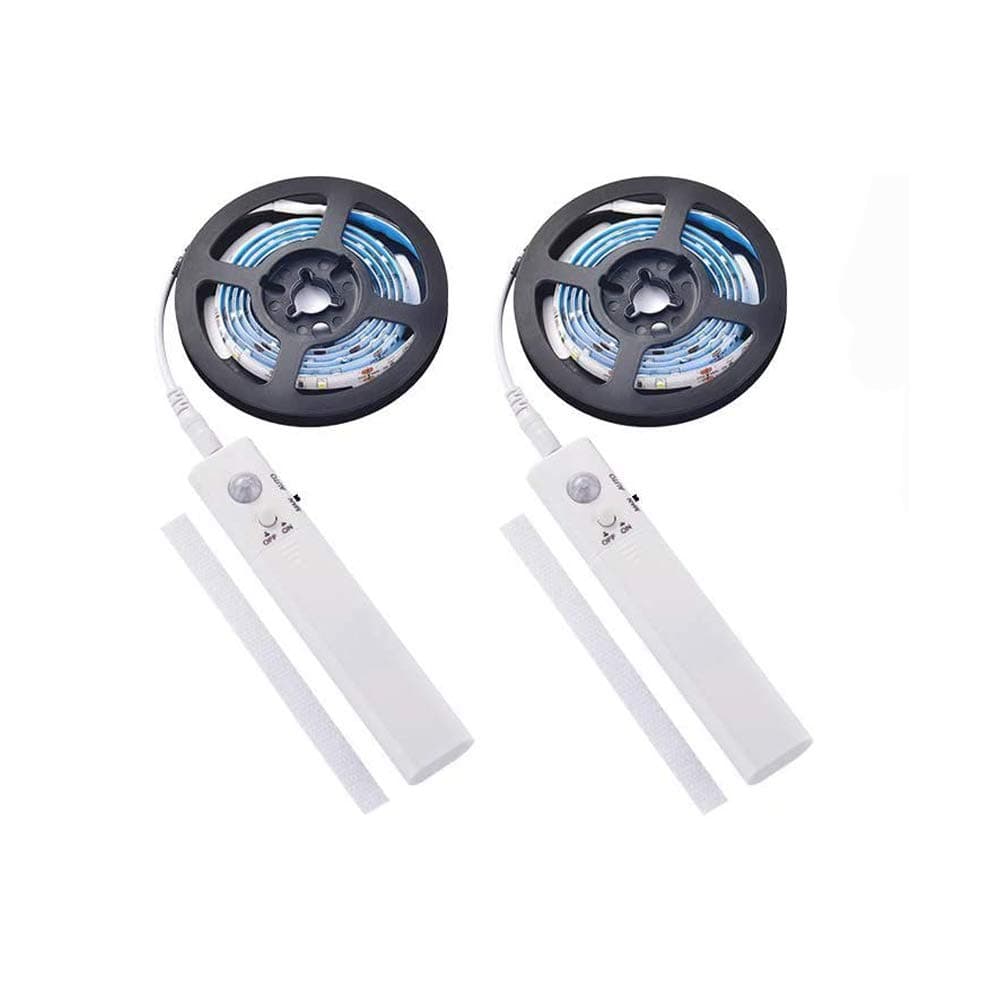 2PCS Motion Sensor 1m Led Strip Rope Light Kit, Wardrobe Closet Night Light Stair Step Night Lighting Ribbon Tape Light Battery Powered for Kitchen Cabinets Bed Cool White