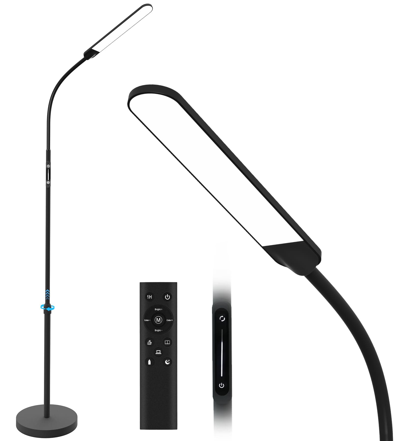 NXONE Led Floor Lamp,Modern Reading Adjustable Standing Height 4 Colors and Stepless Brightness Work Lamp for Living Room Bedroom Reading, Black