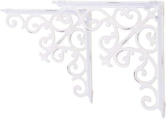 Sungmor 2PC 4.7 Inch Heavy Duty Decorative Brackets for Shelves, Vintage Victorian Cast Iron Shelf Bracket, Sturdy White L Shape Metal Corner Brace Shelf Supporter, Wall Mounted Floating Shelf Bracket