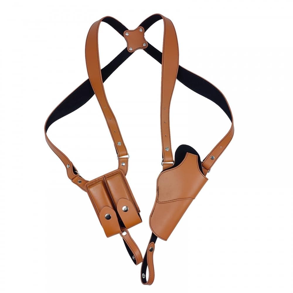 Shoulder Holster, Vertical Leather Concealed Gun Holster Adjustable with Double Magazine Pouch for 1911 92 96 48 45 43 19 Z92 and other Pistols
