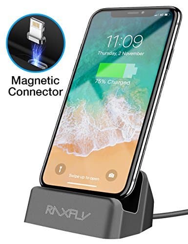 for iPhone Charger Dock, RAXFLY [ Removable Magnetic Lightning Connector ] Desktop Charging Stand Station for Apple iPhone SE / 5 / 5S / 5C / 6/ 6S / 7/8 / Plus X/iPod Nano/iPod Touch