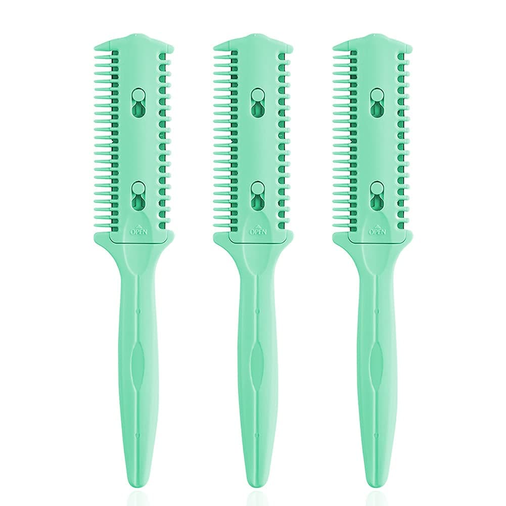 Soft 'N Style Haircut Razor Comb, 3 Pack - Double Sided Razor Hair Styling Scissors Comb, Split Ends Trimmer Styler for Thin and Thick Hair (Green, Metal, F, 3 Count)