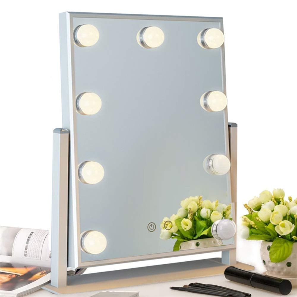 BEAUTME Vanity Mirror with Lights,Led Lighted Makeup Mirror with Dimmer LED Bulbs,Illuminated Cosmetic Lighting Mirrors (Silver)