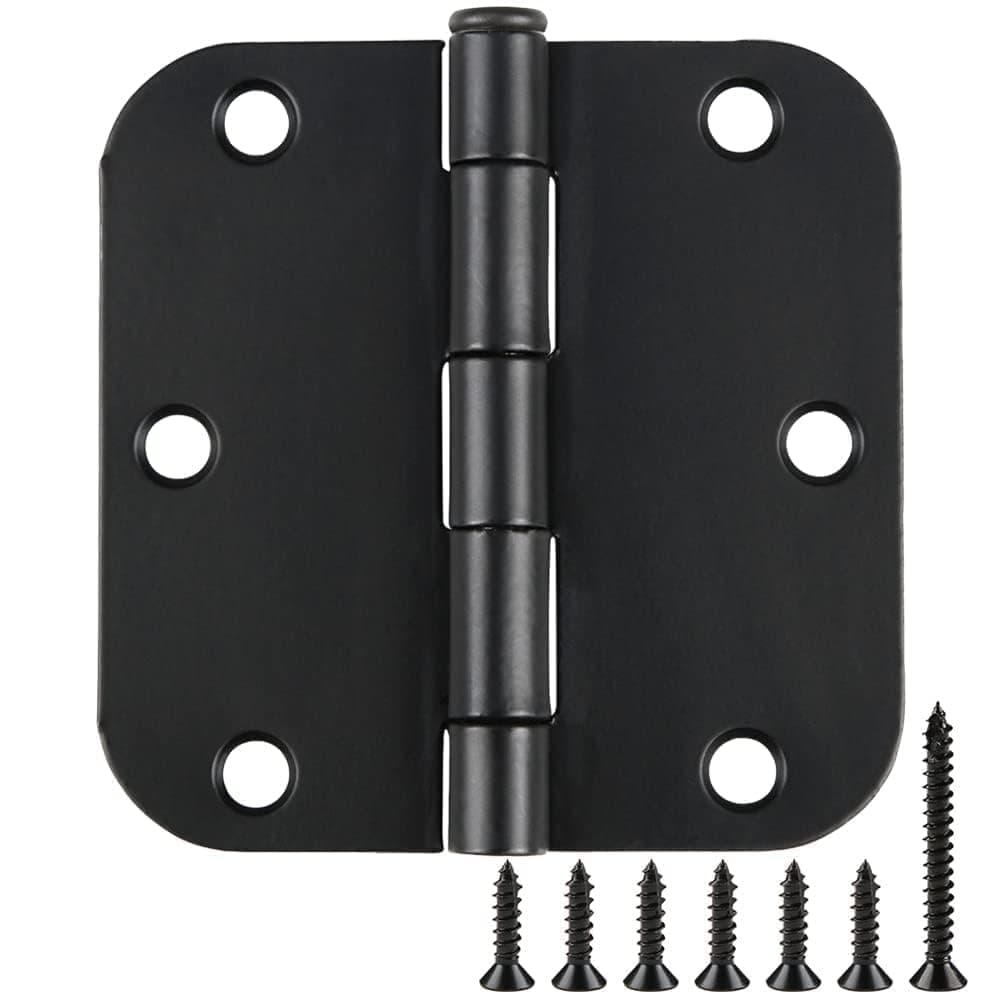 24 Pack Rounded Matte Black Door Hinges 3.5 inch x 3-1/2", 5/8 Radius Storage Hinge with White Interior Decoration Doors Classic Colour Coordination Closet Shed Hardware for Inside Home Improvement