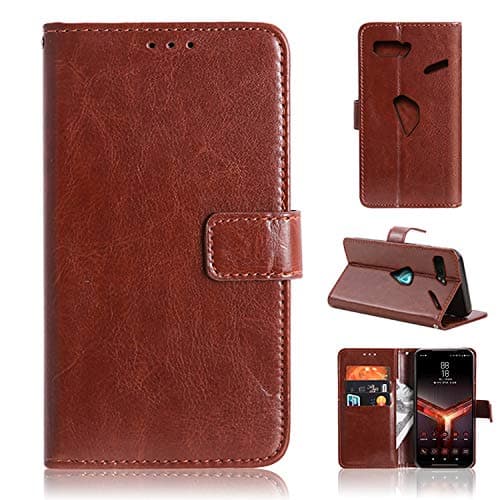 Asus Rog Phone II Case Creative Multifunction Luxury Soft Flexible Vintage Business Wallet Cards Holder PU Leather Protective Cover for Asus Rog Phone II (Brown)