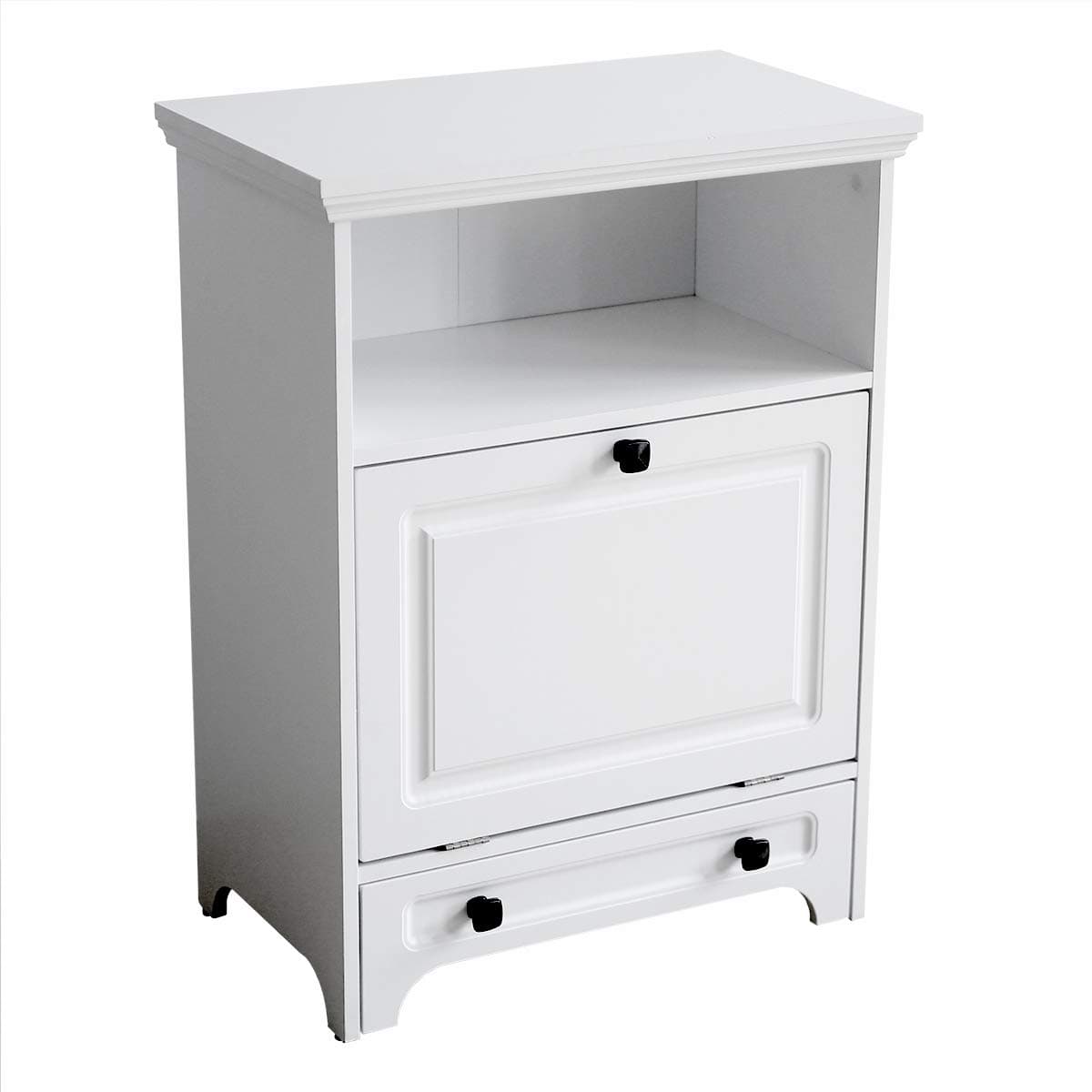 roomfitters White Pet Feeding Station with Double Pull Out Dog Bowl, Pet Food Cabinet, Pet Toy Storage Organizer