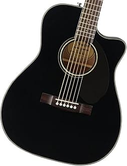 CC-60SCE Concert Acoustic Guitar, Walnut Fingerboard, Black, Comes with Free Virtual Lessons