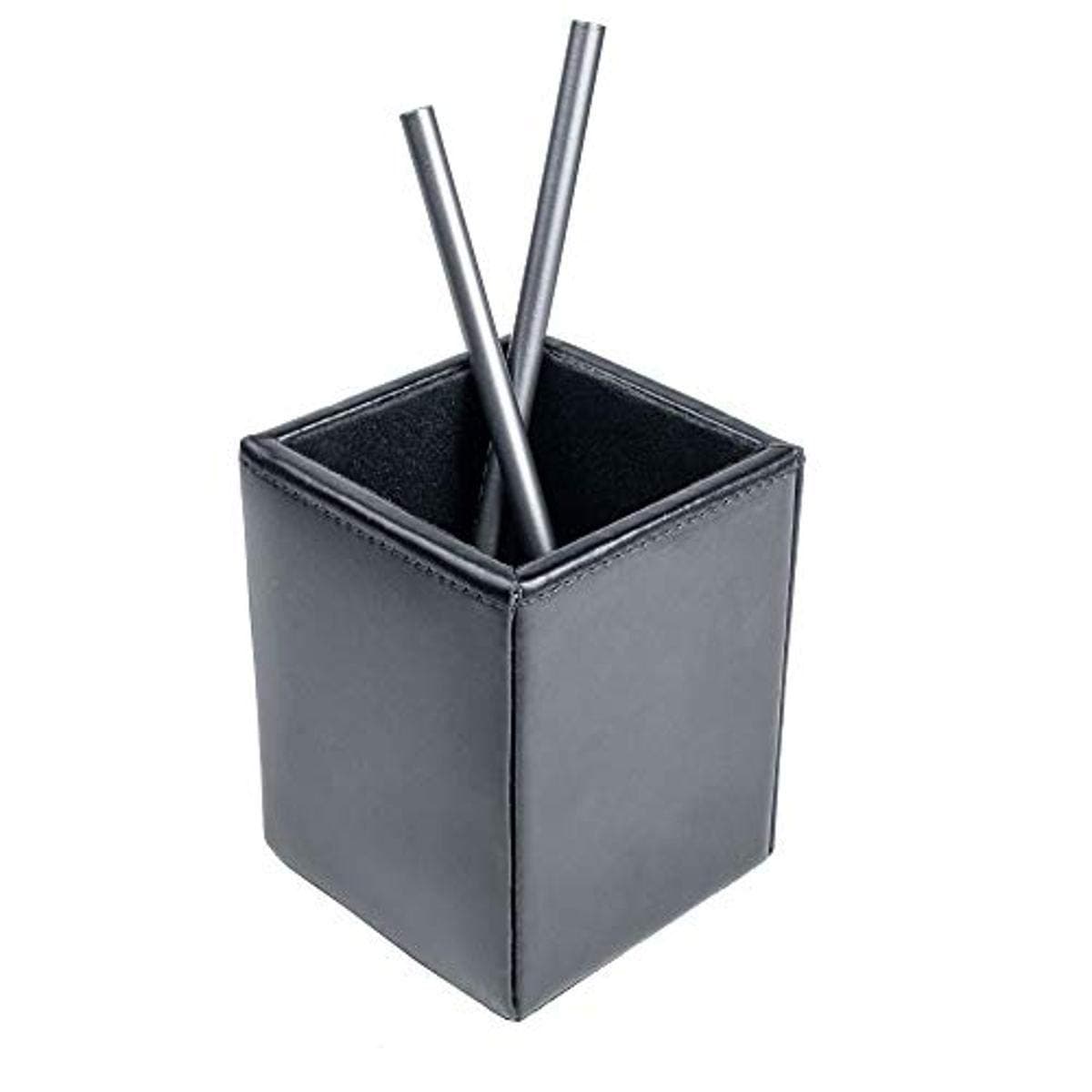 Pencil Cup, Luxury Black Bonded Leather - Executive Decor and Elegant Organizer