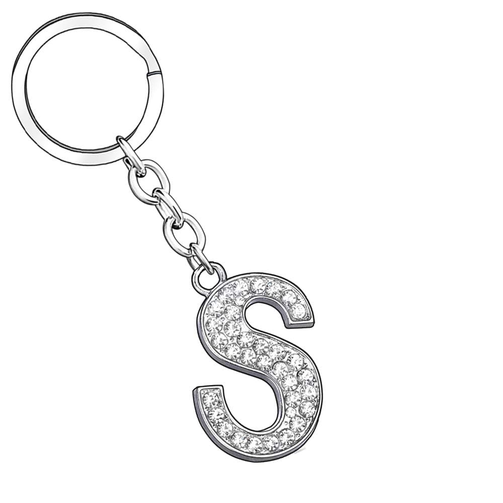 A B C D E F G H I J K L M N O P Q R S T U V W X Y Z Letter Keyring Keychain for Women Girl Family Best Friend Silver Crystal Jewellery