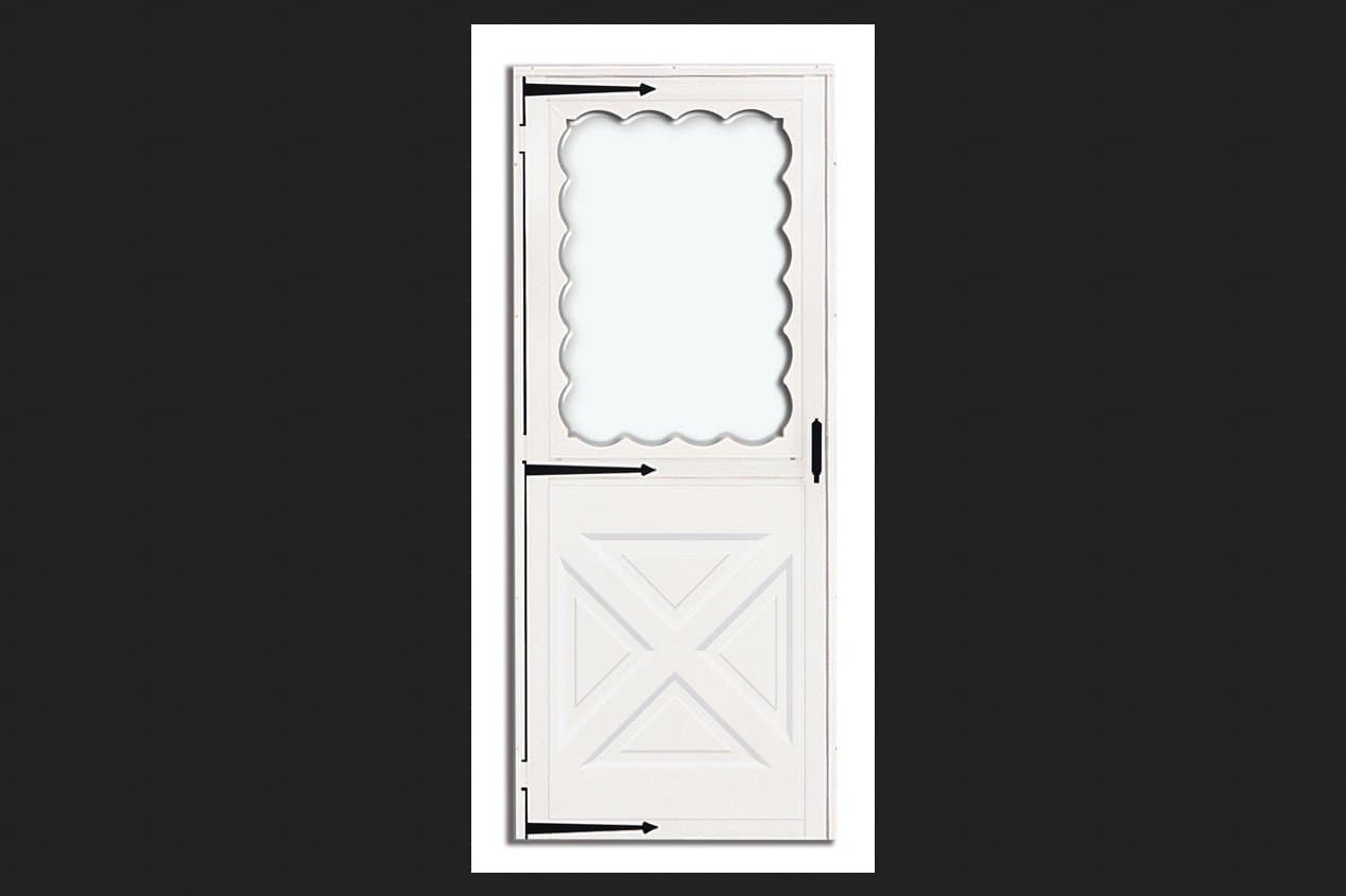 564-32REV 32" x 80" x 1-1/4" White Reversible Universal Hinge Crossbuck Storm Door with Screen