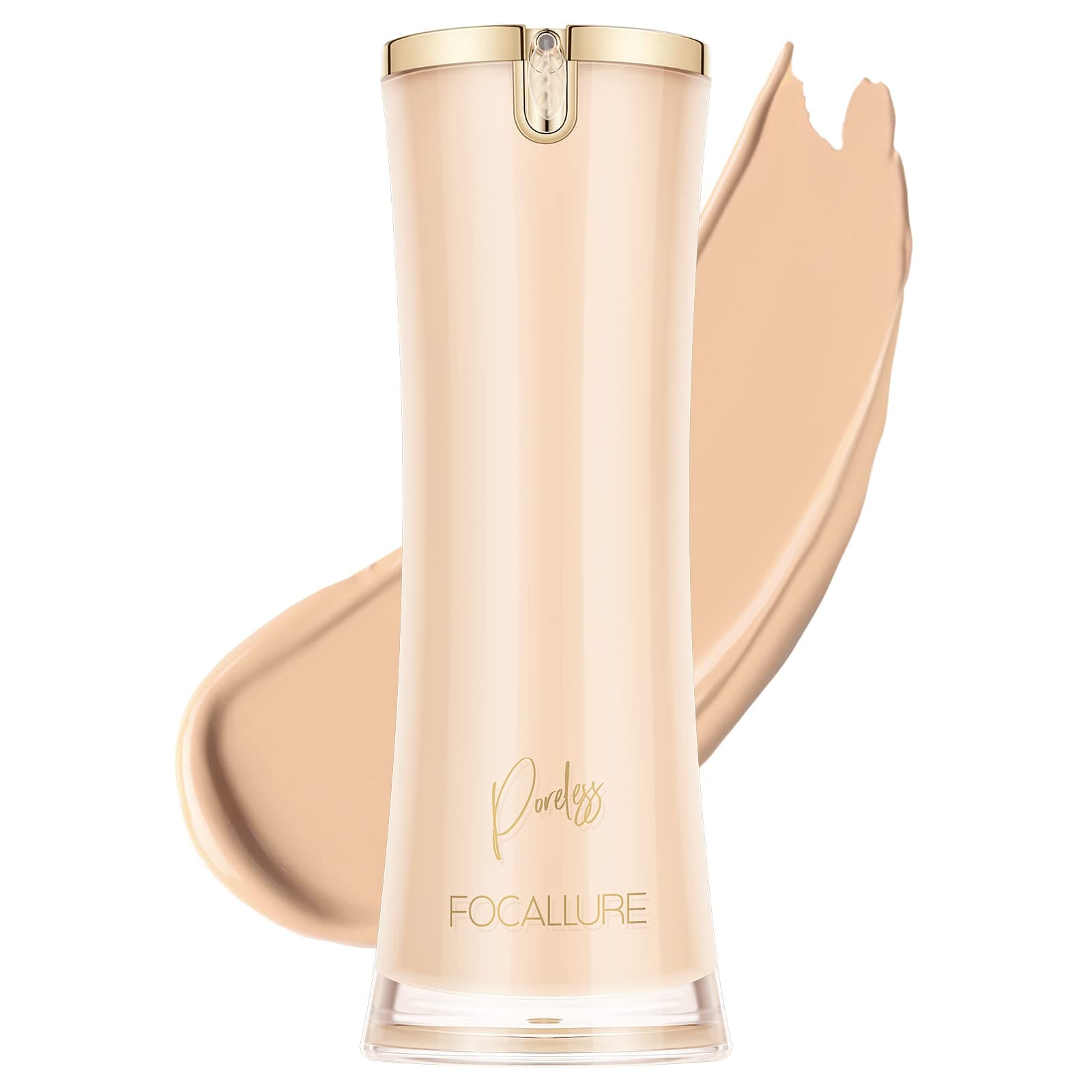 FOCALLURE PerfectBase Lasting Poreless Liquid Foundation, Medium to Full Coversage with Matte Finish, Covers Blemishes & Under-Eye Circles for All Skin Types, NE01 PORCELAIN