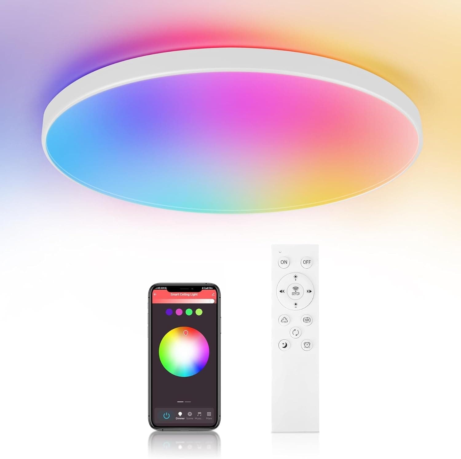 RGB Ceiling Light 24W, 12 IN LED Ceiling Light, 16 Million Colours In RGB Mode, 3000K-6500K Remote Control, IP44 Protection 2.4G Dimming, Compatible with Alexa Google Bluetooth for Bedroom