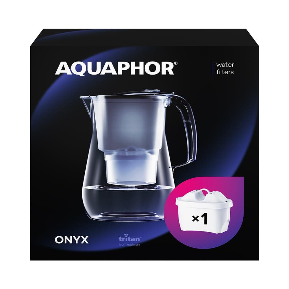 water filter jug Onyx Black incl. 1 MAXFOR+ filter I Water filter in glass optics for 4.2l I Carafe I Reduces lime & chlorine I Perfect for the family I Premium quality I Stylish container