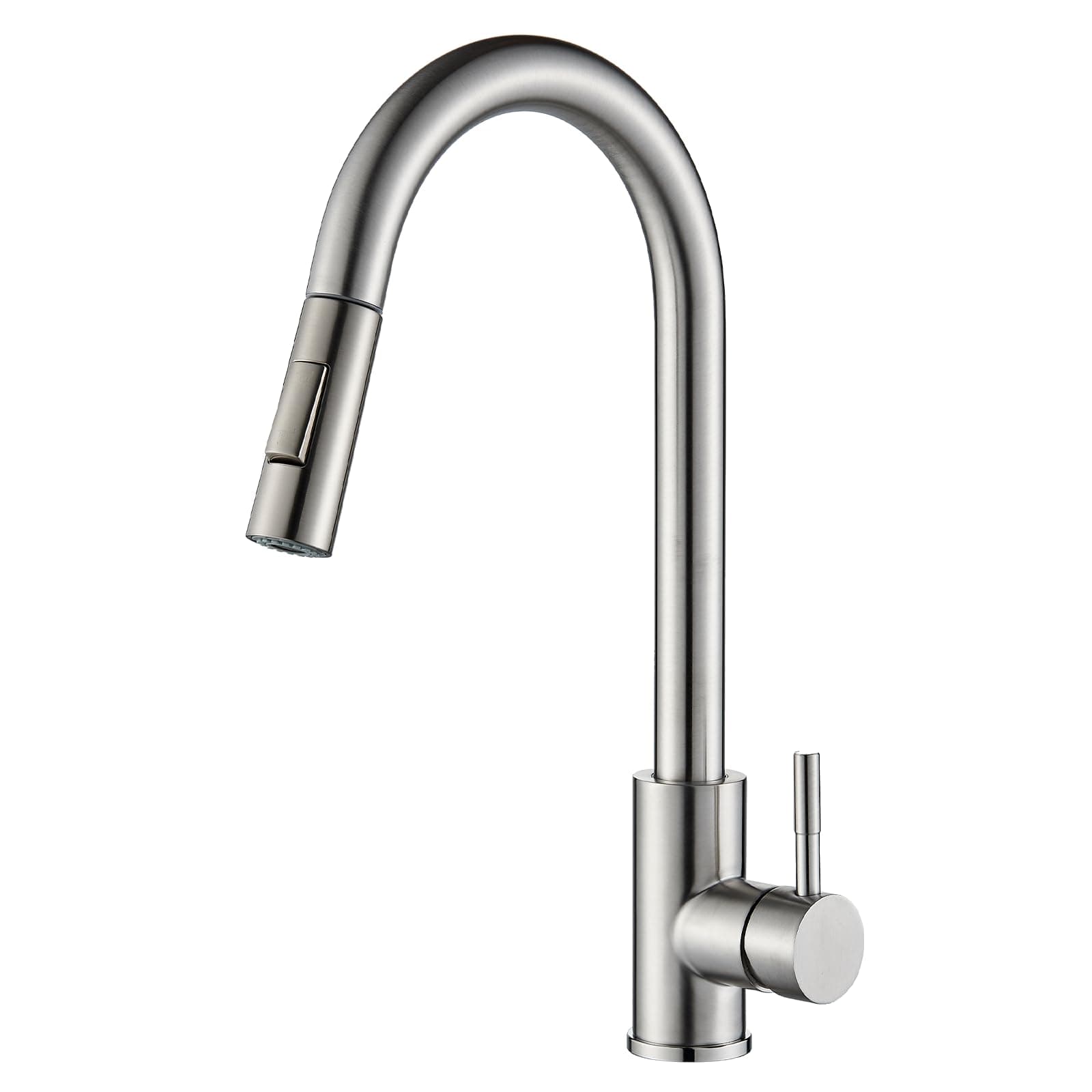 Brushed Nickel Kitchen Sink Mixer Tap with Pull Out Sprayer - Modern Stainless Steel Single Handle Pull Down Sprayer Tap, High Arc Swivel Spout for Easy Washing