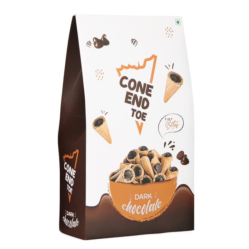 Cone End Toe Mini Waffle cone, Mini chocolate cone, Conio waffle cone snacks Ice Cream Waffle Cones, Waffle, cones for ice cream Box Pack (100gm+50gm FREE) (Dark Chocolate)