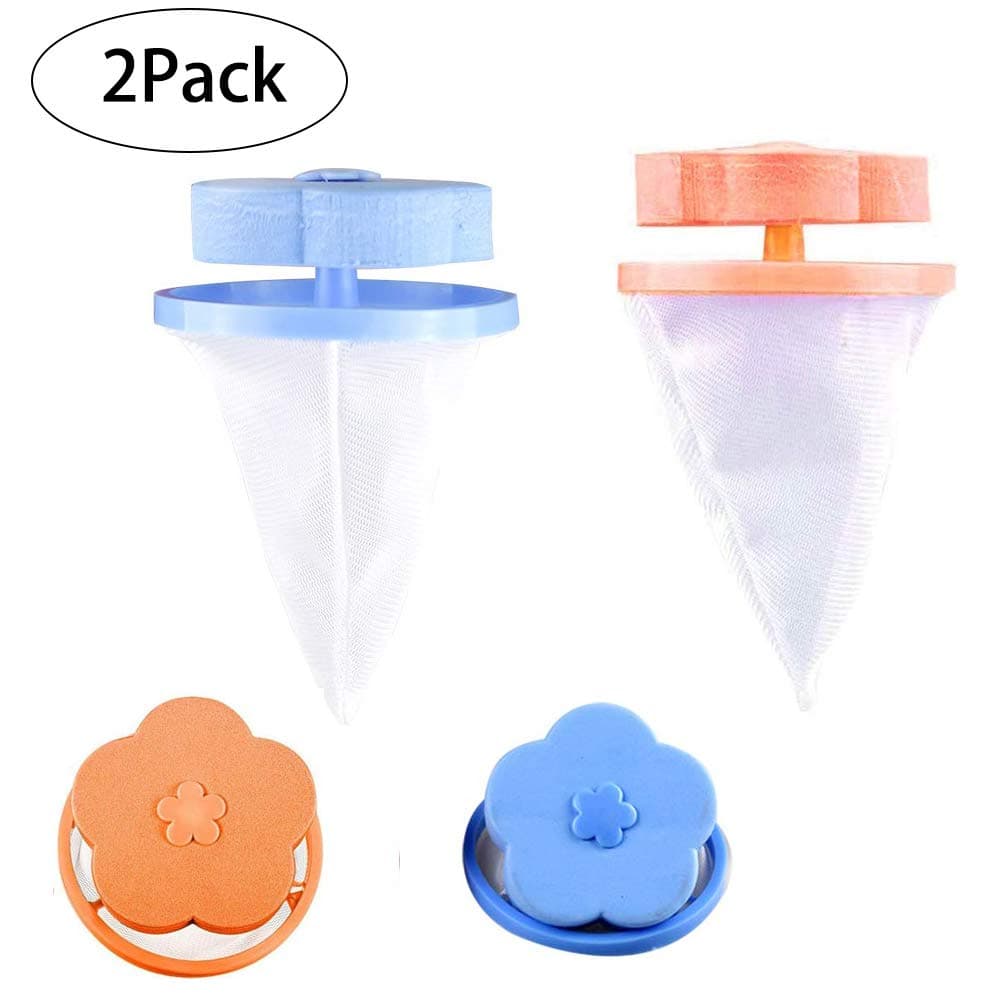 2 Pack Washing Machine Floating Lint Mesh Bag Hair Filter Net Pouch, Floating Washing Machine Filter Washer Lint Trap (Blue Orange)