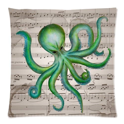 Generic Personalized Ghost Green Octopus and Retro Style Music Note for Zippered Throw Pillowcase 18x18 inches (one sides)
