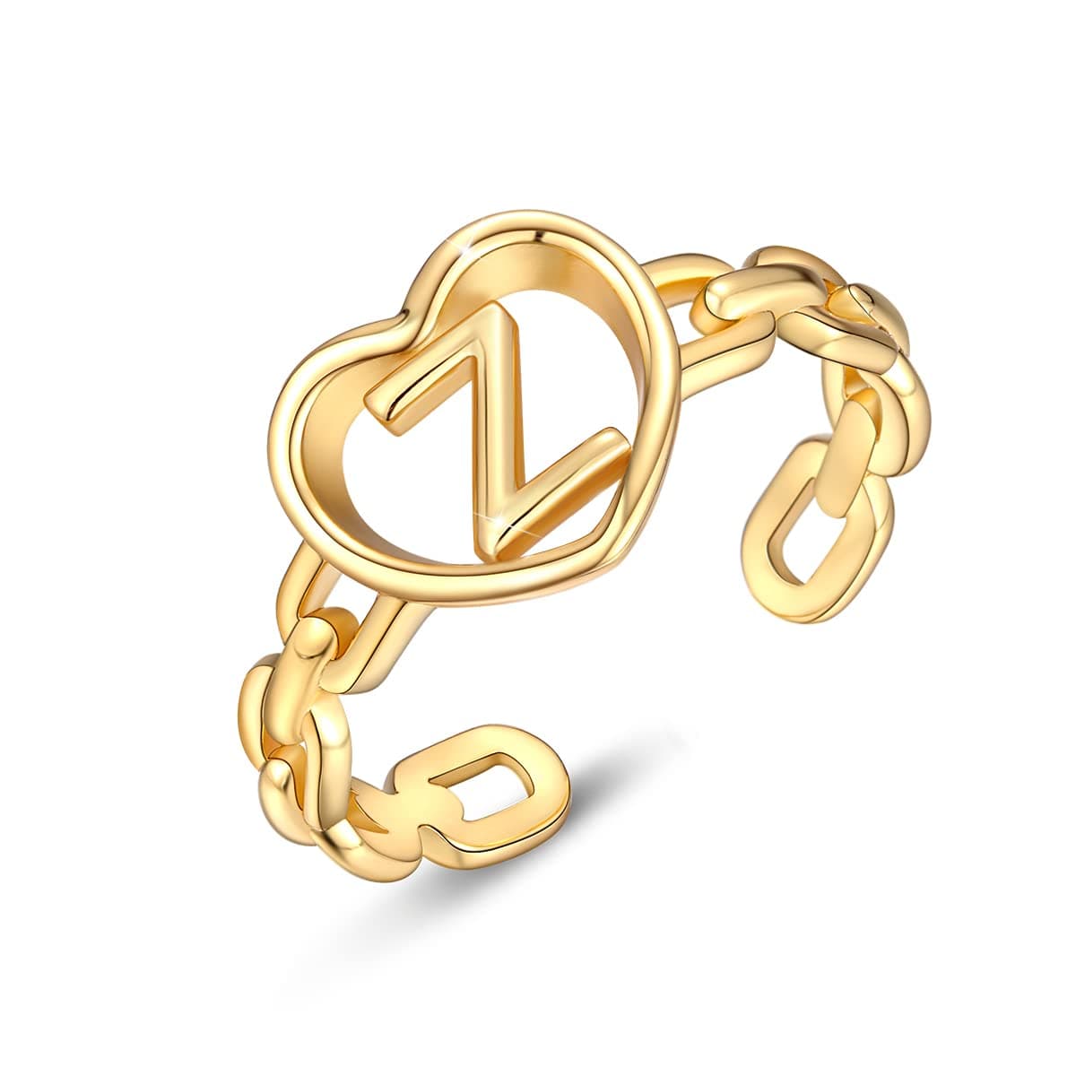 PEARLOVE925 Sterling Silver Adjustable Initial Rings for Women Stackable 18K Gold Plated A-Z Letter Chain Link Rings