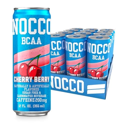 BCAA Energy Drink Cherry Berry - 12 Fl Oz (Pack of 12) - 200mg of Caffeine, Sugar Free Energy Drinks - Carbonated & Low Calorie, BCAAs, Vitamin B6, B12, & Biotin - Grab & Go Performance Drink