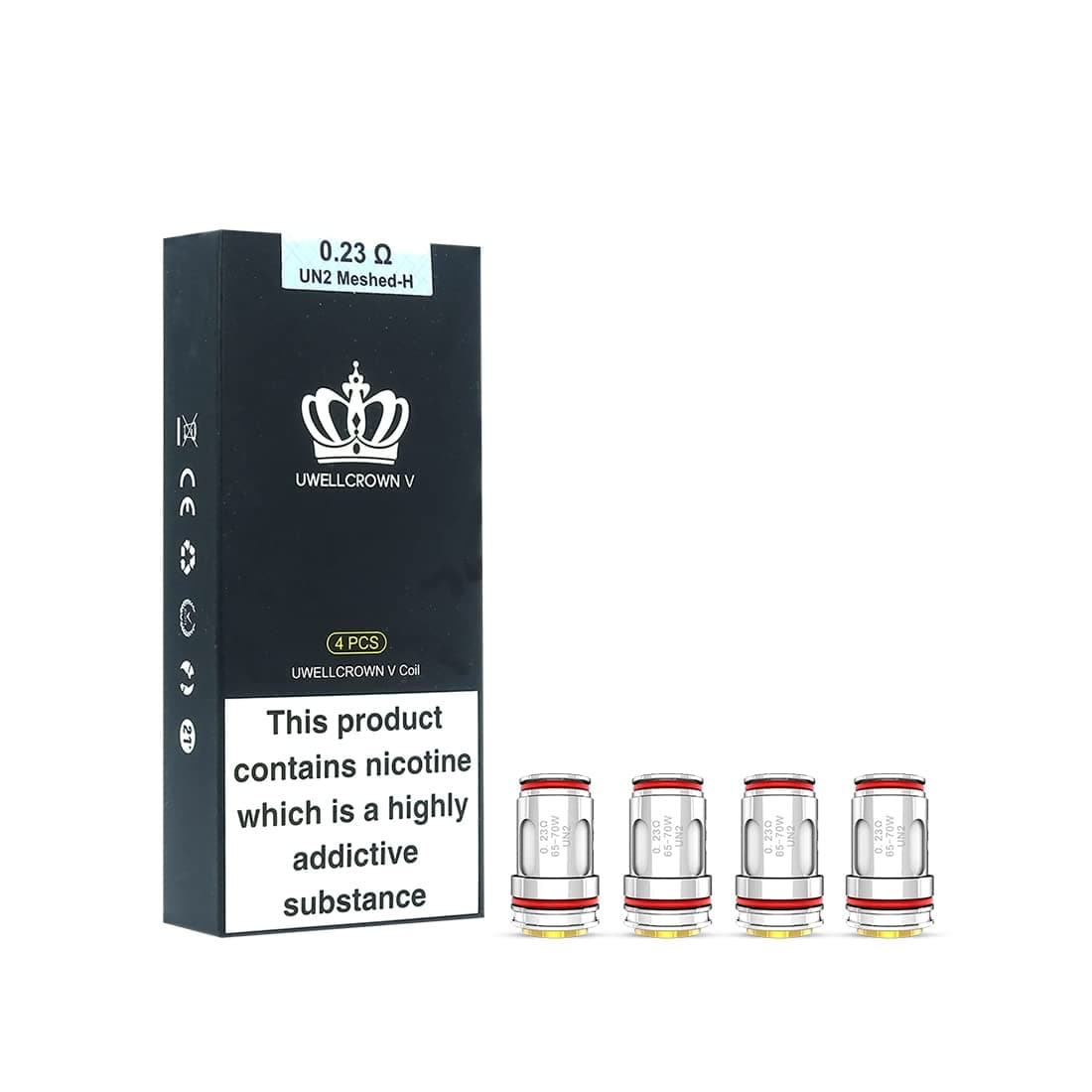 UwellCrown 5 Replacement Coils, 0.23ohm, UN2, Meshed-H, Enhanced Flavour, Dense Vapour, Compatible with Crown 5 Tank, Uwell Vaping Coils, Pack of 4, No Nicotine