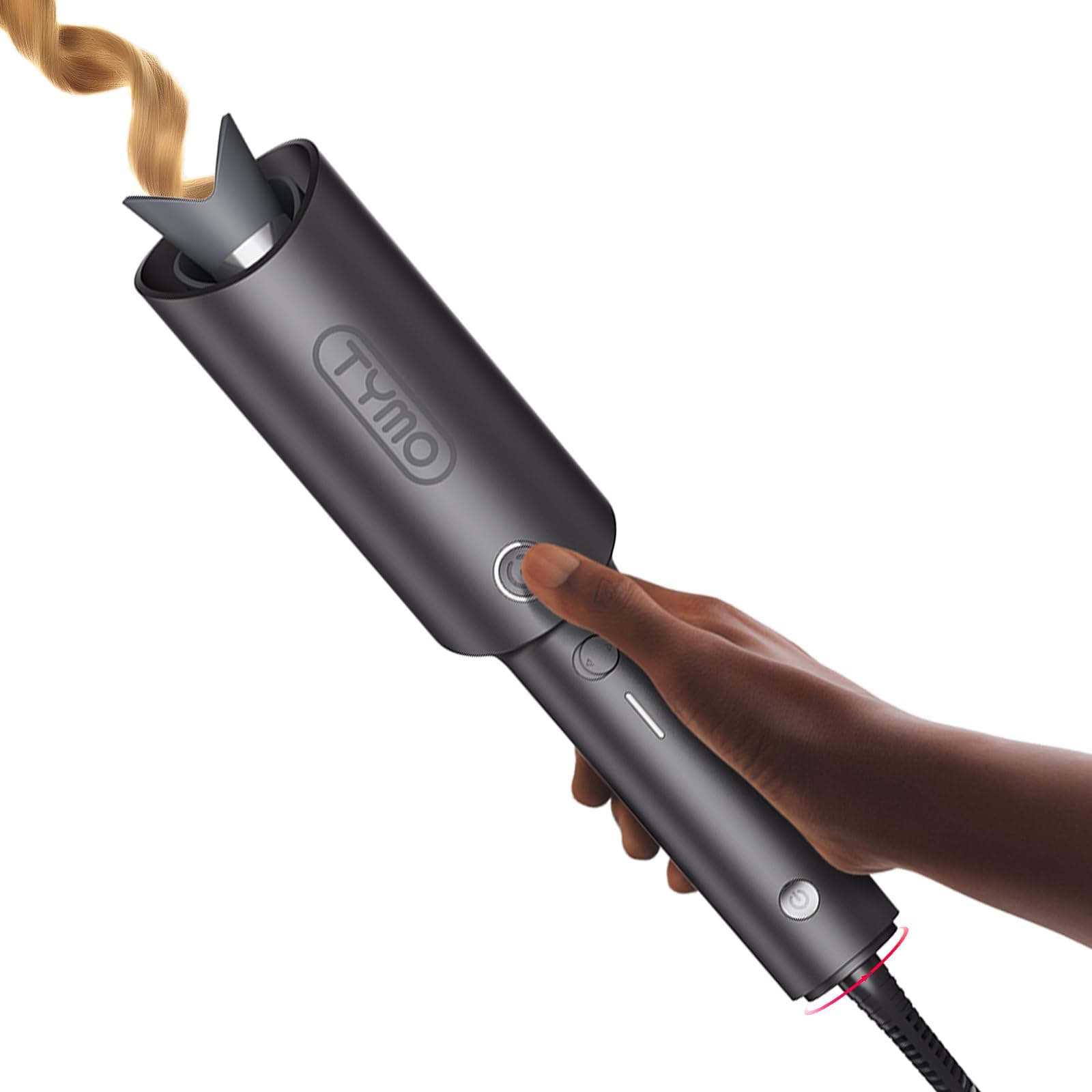 TYMO CURLPRO Automatic Rotating Curling Iron - Beach Waves Curling Wand, Portable Hair Curler, 500 Million Ionic, Dual Voltage & Lightweight for Travel, Ceramic Coating, Metallic Gray 1 inch